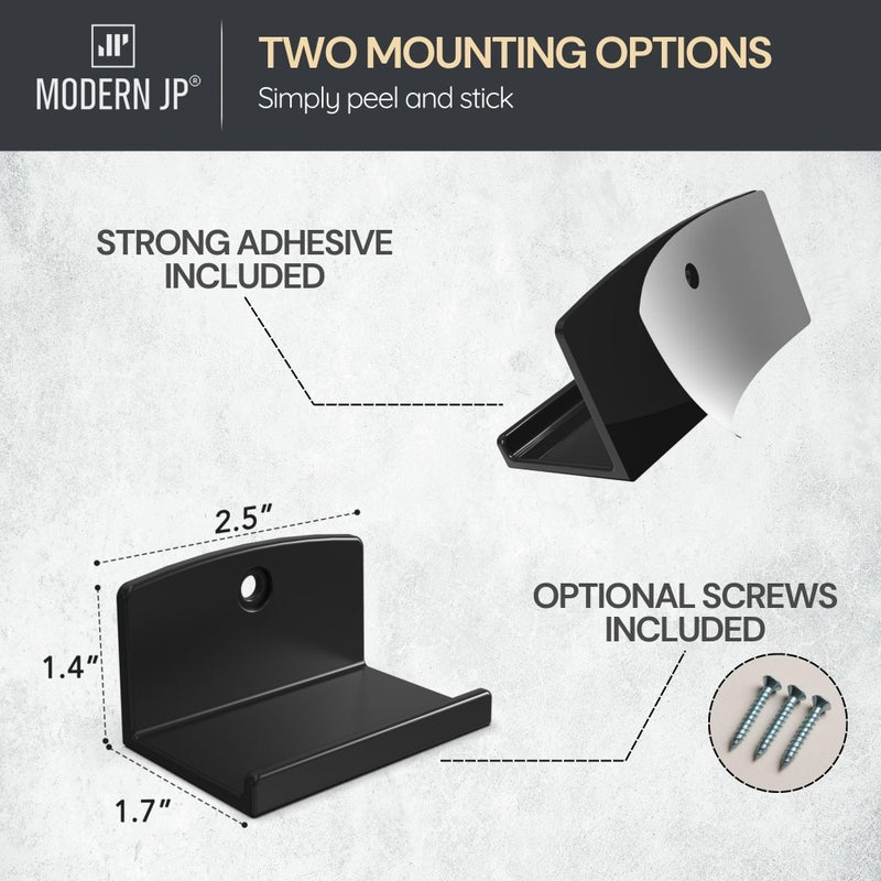 Modern JP Adhesive Vinyl Wall Mount (4-Pack) - Strong Hold Record Holder Wall, Record-Safe Easy Installation, Album Wall Mount for 1LP and 2LP - Black - Image 3